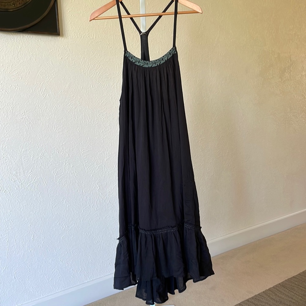 Free People pretty high-low black crisscross back embroidered muslin dress